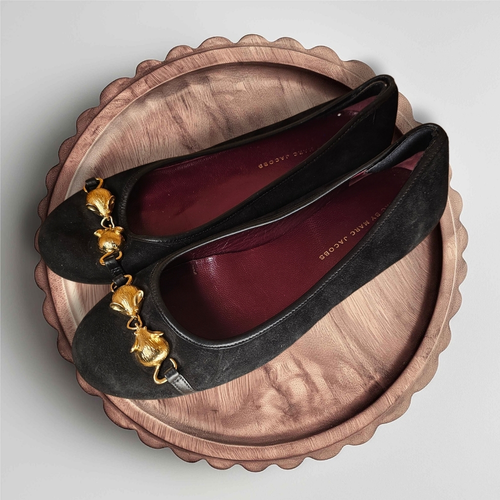 Marc Jacobs Black Flats with Gold Accents